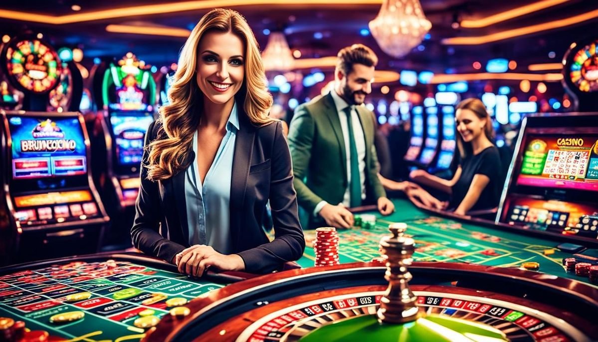 Dealer di meja Sic Bo nagacuan menampilkan tiga dadu dalam kotak kaca transparan
